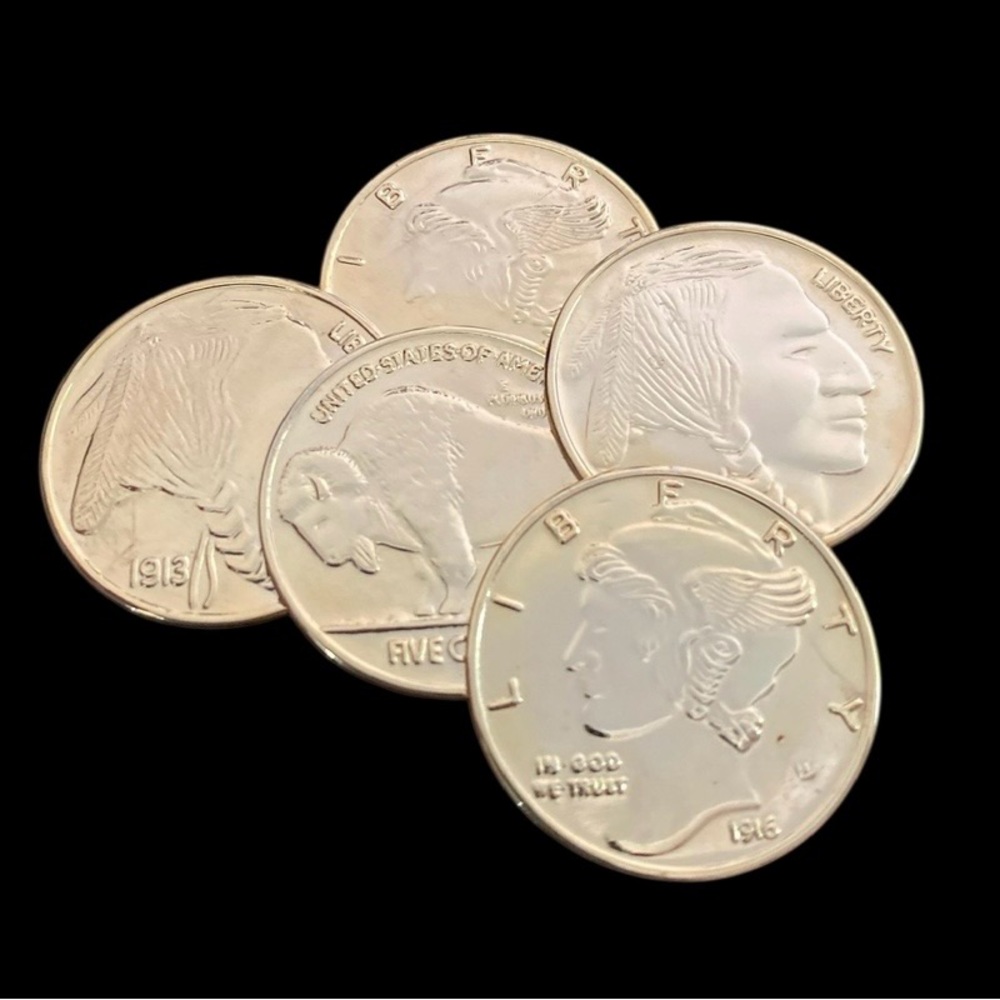 Vintage Gold Historic Coins Brooch - Faux Coins - Buffalo Rounds